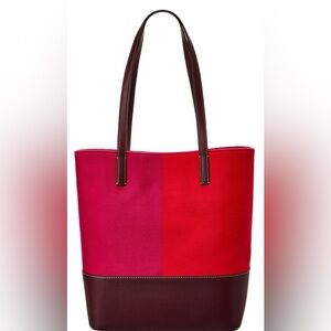 Red Color-Block Tote Bag